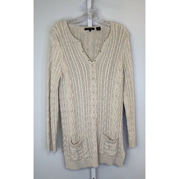 Vintage Jeanne Pierre Women’s L Beige Cable Knit Cotton Sweater Tunic Pockets - Picture 1 of 9